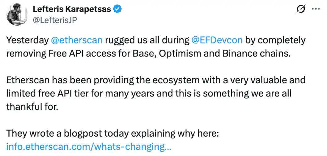 Frais surprises d'Etherscan ! A accidentellement exposé les contradictions de dépendance aux données de l'écosystème Ethereum